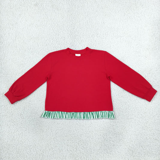 Baby Girls Kids Stripes Ruffle Pullover Red Shirt Cotton Tops Christmas Clothes RTS