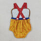 Sibling Baby Boys Girls Infant Cow Print Yellow Plaid Bubble Rompers RTS