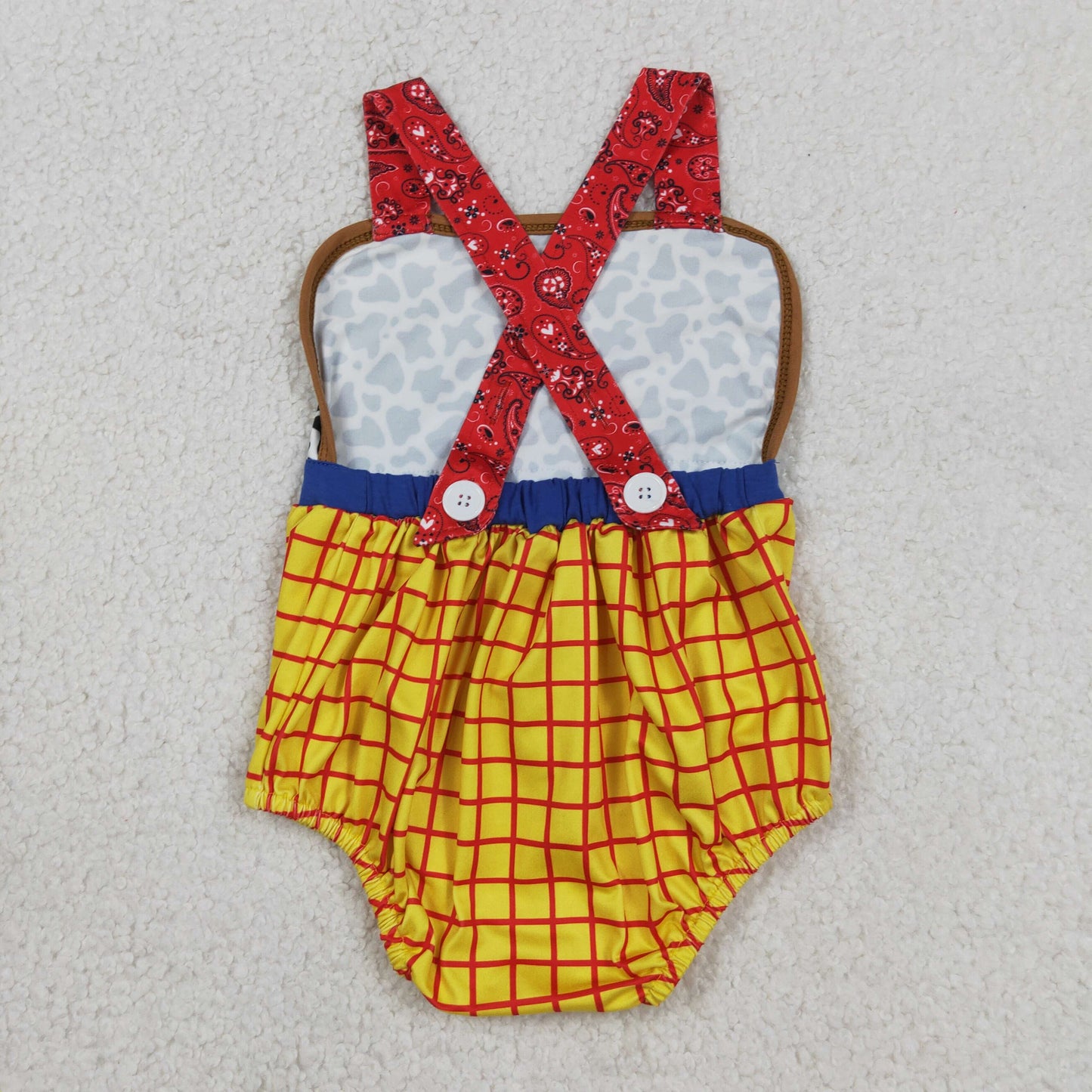 Sibling Baby Boys Girls Infant Cow Print Yellow Plaid Bubble Rompers RTS