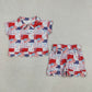 Baby Girls Kids Flags Bows Zipper Shirt Scallop Shorts Set 4th of July Clothes RTS