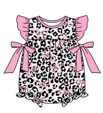 Baby Girl Adult Women Leopard Pink Bows Sibling Matching Romper Dress Shorts Clothes Set Each Style