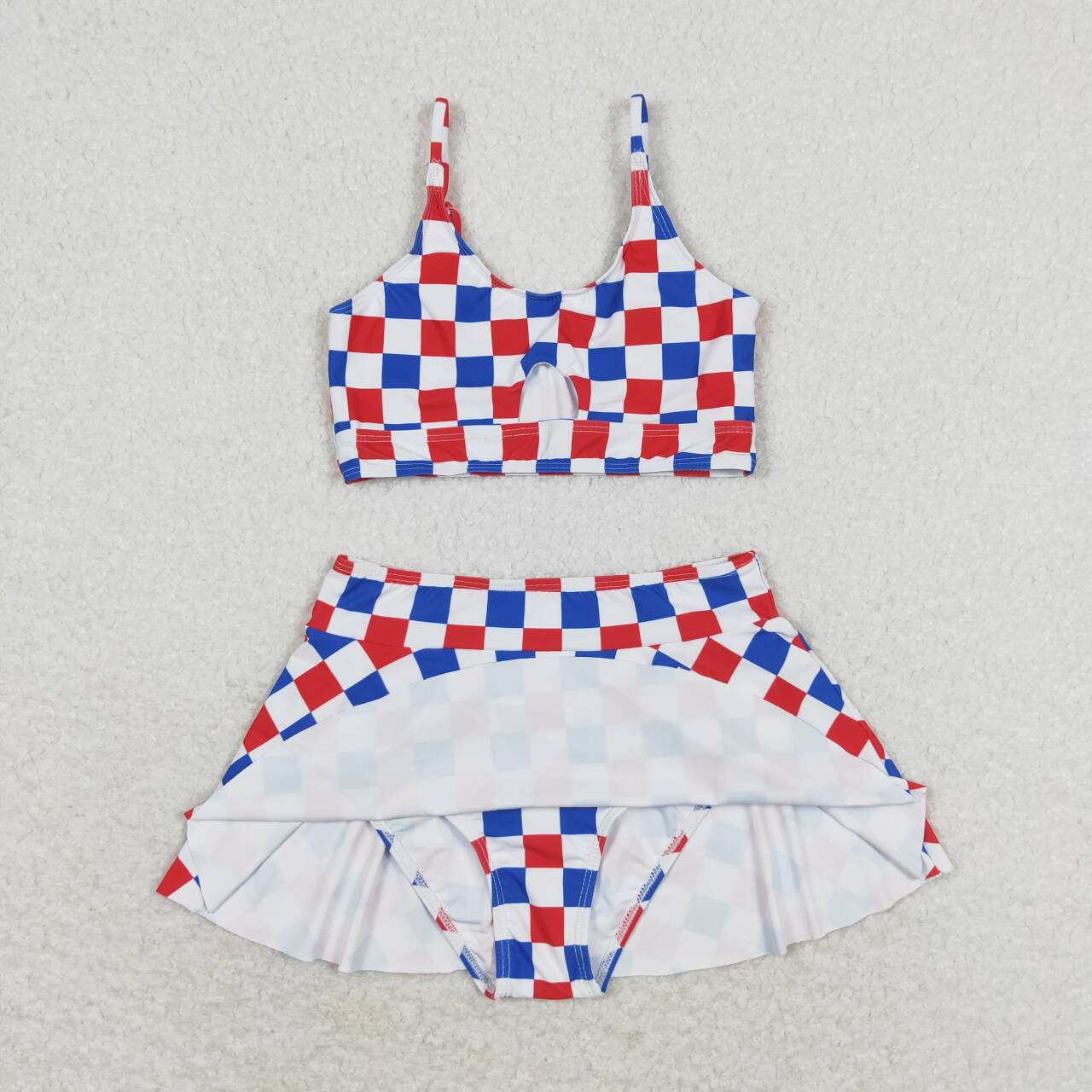 Baby Girl Bathing Suit Checkered Tops Skirt Shorts Set July 4th Swimsuit