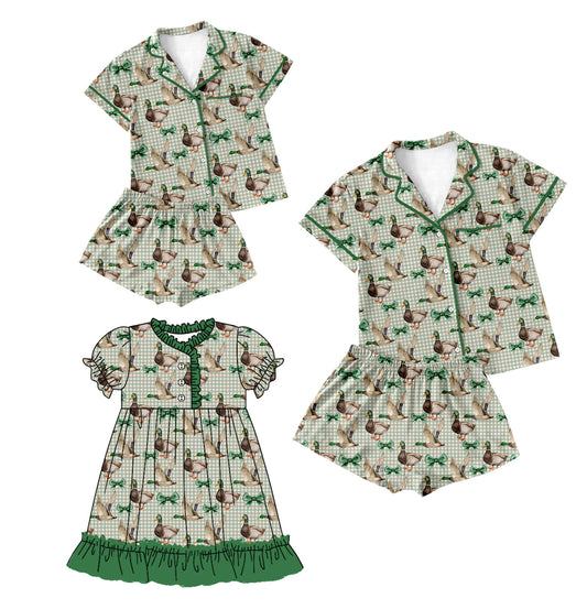 Baby Girl Adult Women Green Bows Ducks Sibling Dress Pajamas Set ( Moq 5 Each Style ) 1.7