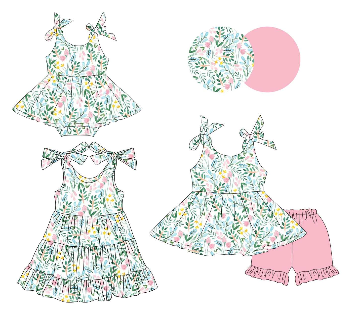 Baby Girl Straps Summer Floral Sibling Romper Dress Set ( Moq 5 Each Style ) 3.17