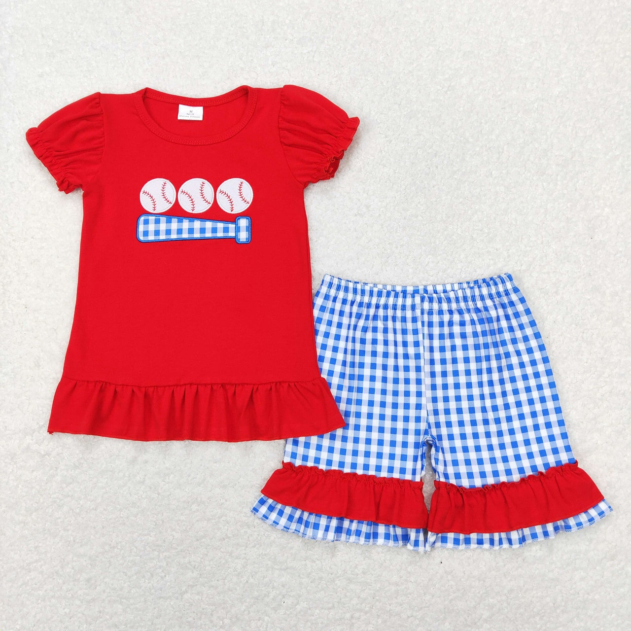 SR0687 Baby Boy Embroidery Baseball Plaid Romper