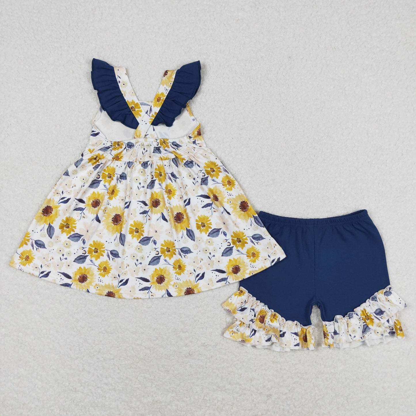 Baby Girl Short Sleeves Yellow Flower Tops Shorts Summer Set