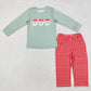 Baby Boy Christmas Santa Green Shirt Red Plaid Pants Set