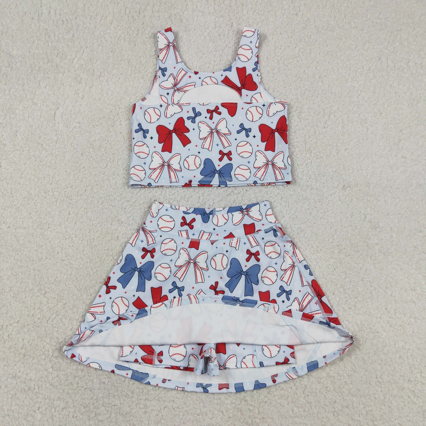 Baby Girls Kids Bows Baseball Shirt Skirt Shorts Yoga Active 4th of July Blue Set Clothes RTS
