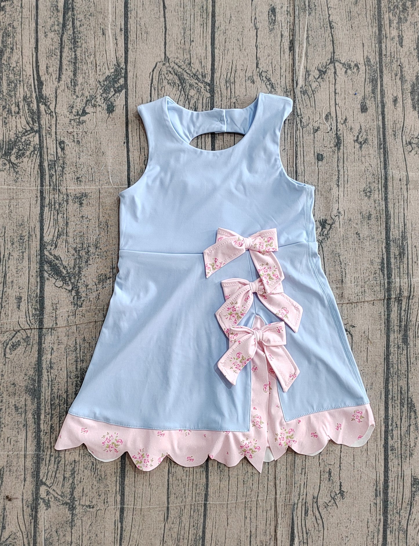 ( No moq ) Preorder Baby Girls Sleeveless Plaid Bows with Shorts Yoga Scallop Dress