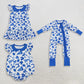 Sibling Baby Girls Kids Cheer Blue Bows Romper Dress Team Clothes RTS