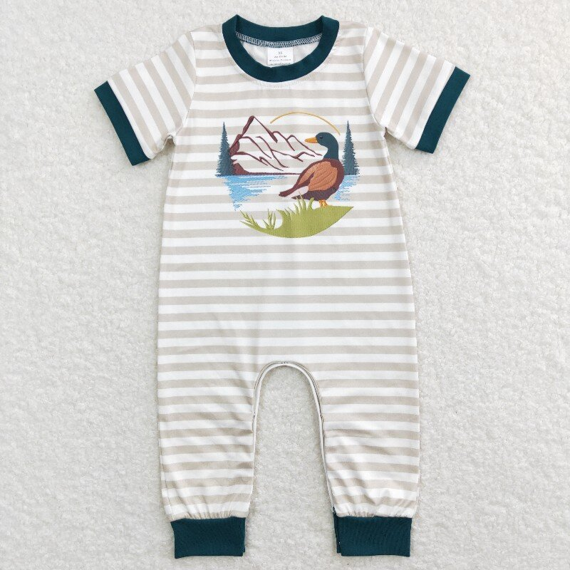 Baby Boy Short Sleeves Stripes Ducks Hunting Rompers Brother Clothing Sets