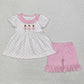 Baby Girl Short Sleeves Dots Dance Tunic Ruffle Pink Shorts Clothes Set