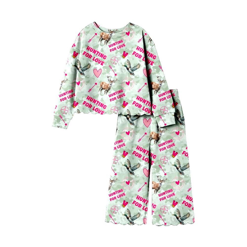 ( Moq 5 ) Preorder Baby Girls Kids Deer Ducks Scallop Tops Pants Hunting Set Valentine Clothes