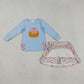 Baby Girl Long Sleeves Embroidery Pumpkin Bows Shirt Leopard Skort Sibling Fall Set RTS