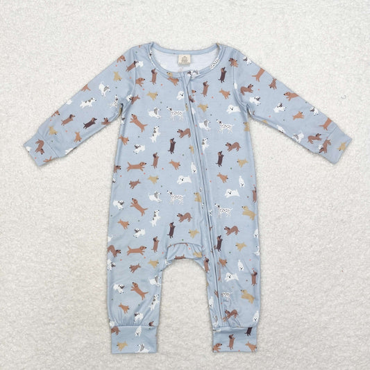 Baby Boy Long Sleeves Dogs Zipper Bamboo Romper