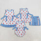 Sibling Baby Girls Kids Sleeveless Crawfish Blue Bows Stripes 4th of July Romper Dress Set RTS