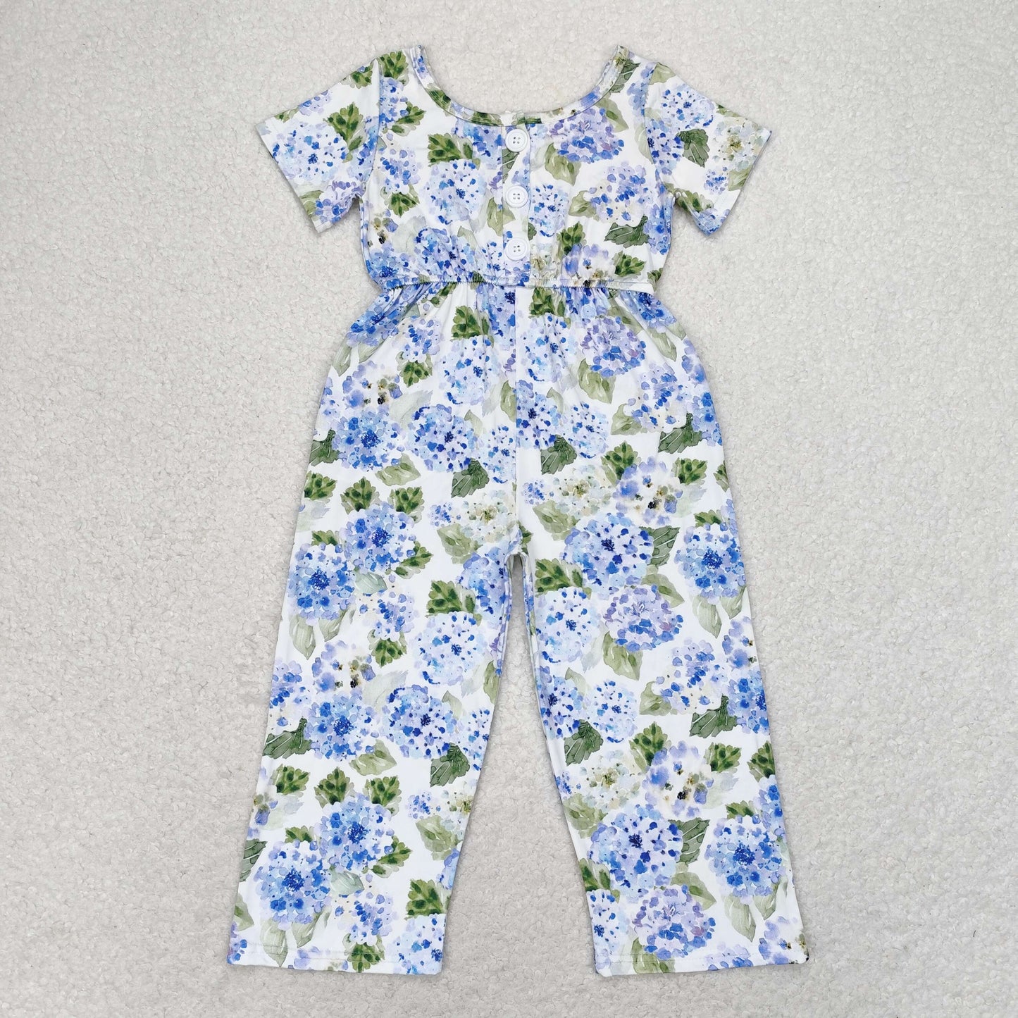 Baby Girl Short Sleeves Flower Pockets Pants Jumpsuit