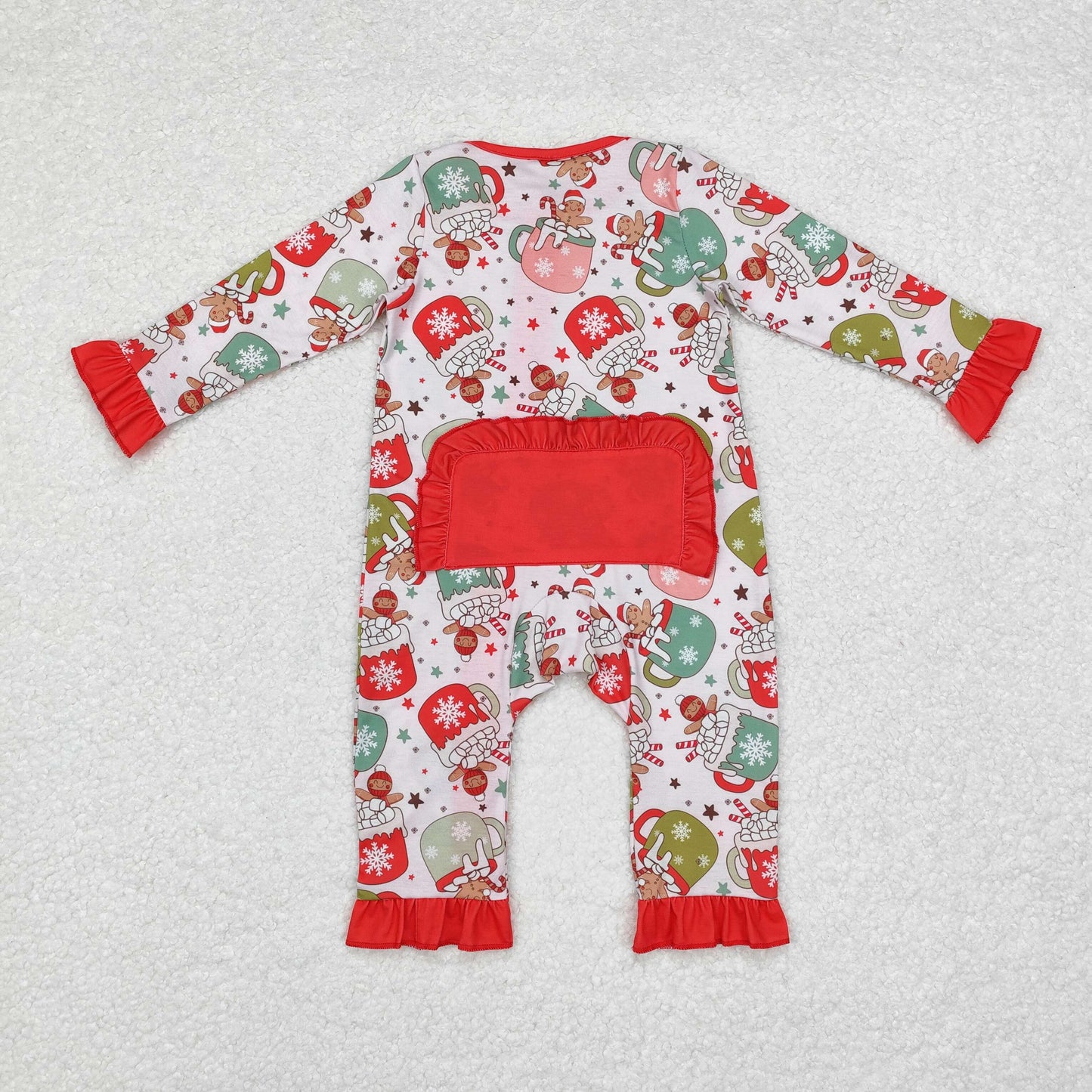 Baby Girl Long Sleeves Christmas Gingerbread Zipper Bamboo Romper