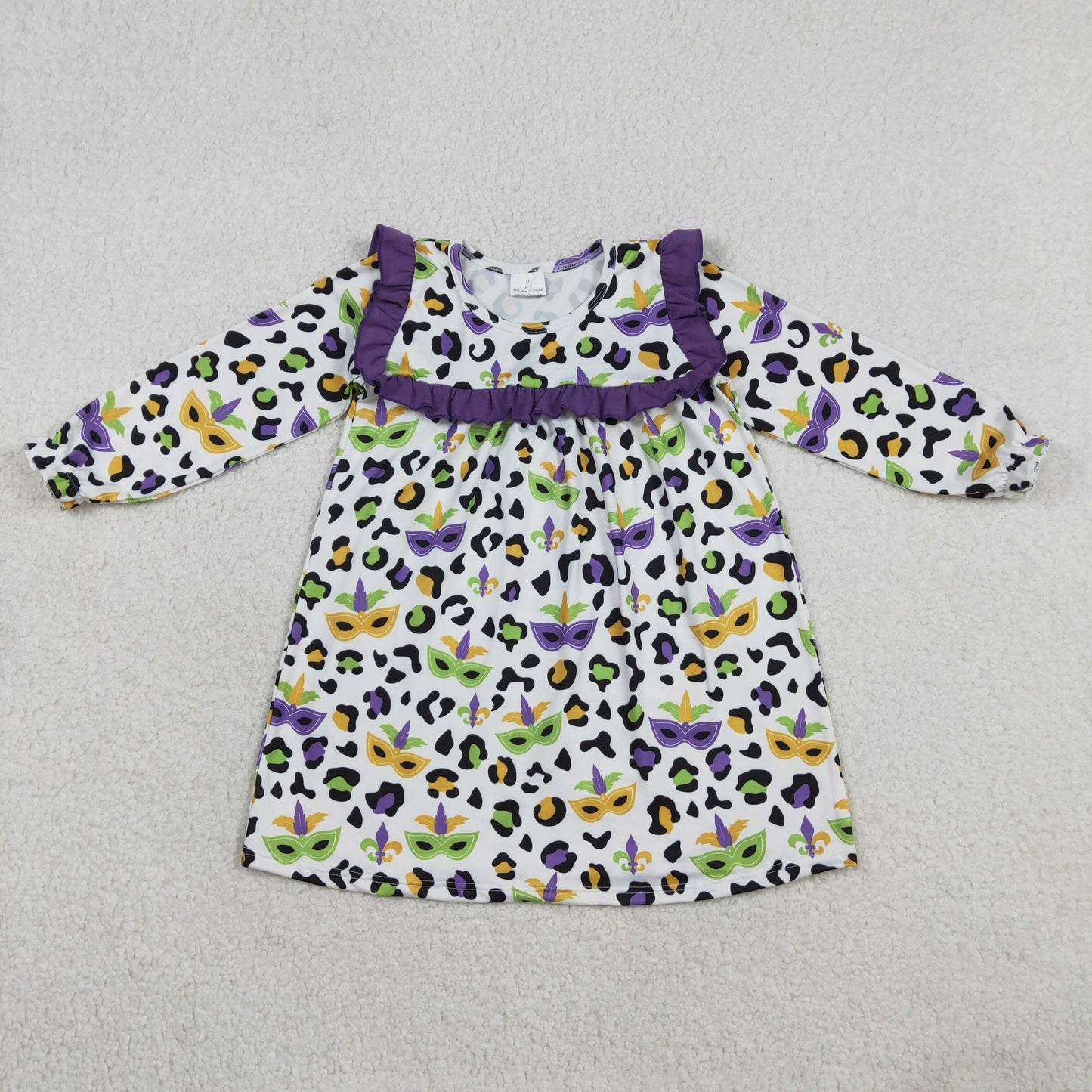 Baby Girls Kids Masks Leopard Purple Ruffle Mardi Gras Knee Length Dress RTS