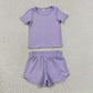 Baby Girls Kids Short Sleeves Lavender Shirt Skirt Shorts Yoga Active Set Clothes RTS