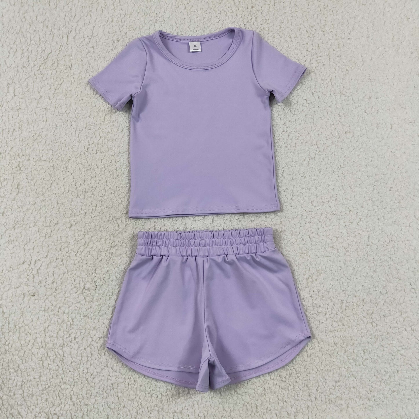 Baby Girls Kids Short Sleeves Lavender Shirt Skirt Shorts Yoga Active Set Clothes RTS