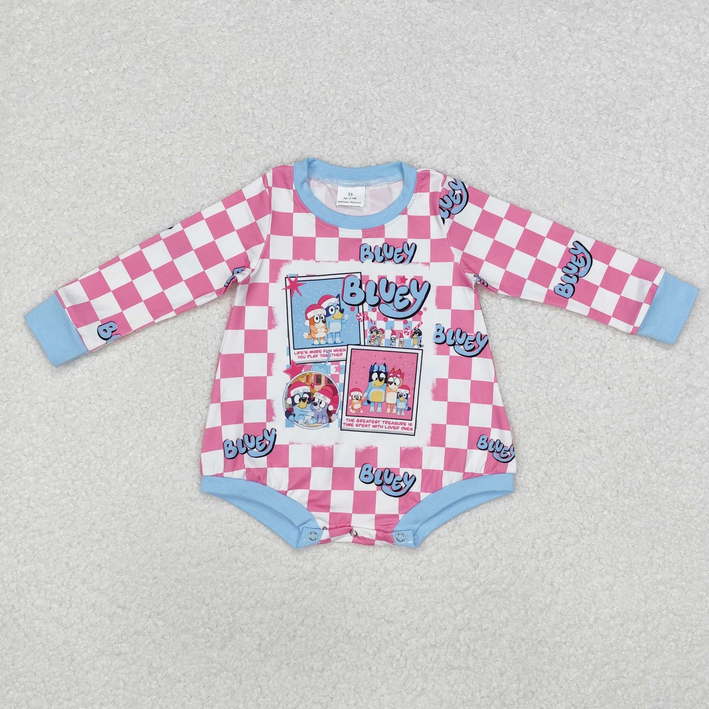 Baby Girl Long Sleeves Christmas Dogs Checkered Bubble Romper