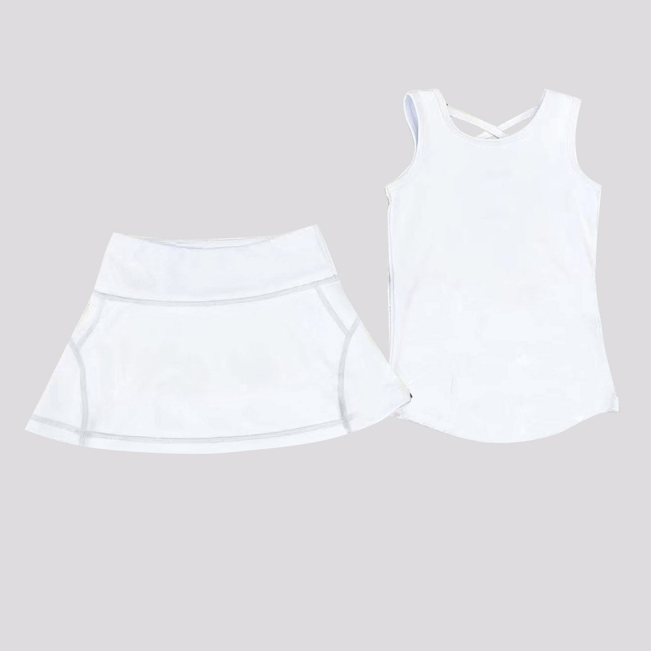 ( Moq 5 ) Preorder Baby Girl Sleeveless White Vest Tops Skort Summer Yoga Active Outfit