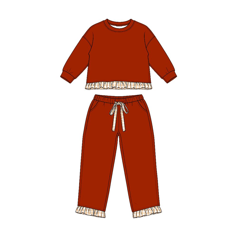 ( Moq 5 ) Preorder Baby Girls Kids Long Sleeves Red Shirt Pockets Pants Set Sweatsuit‌ Clothes
