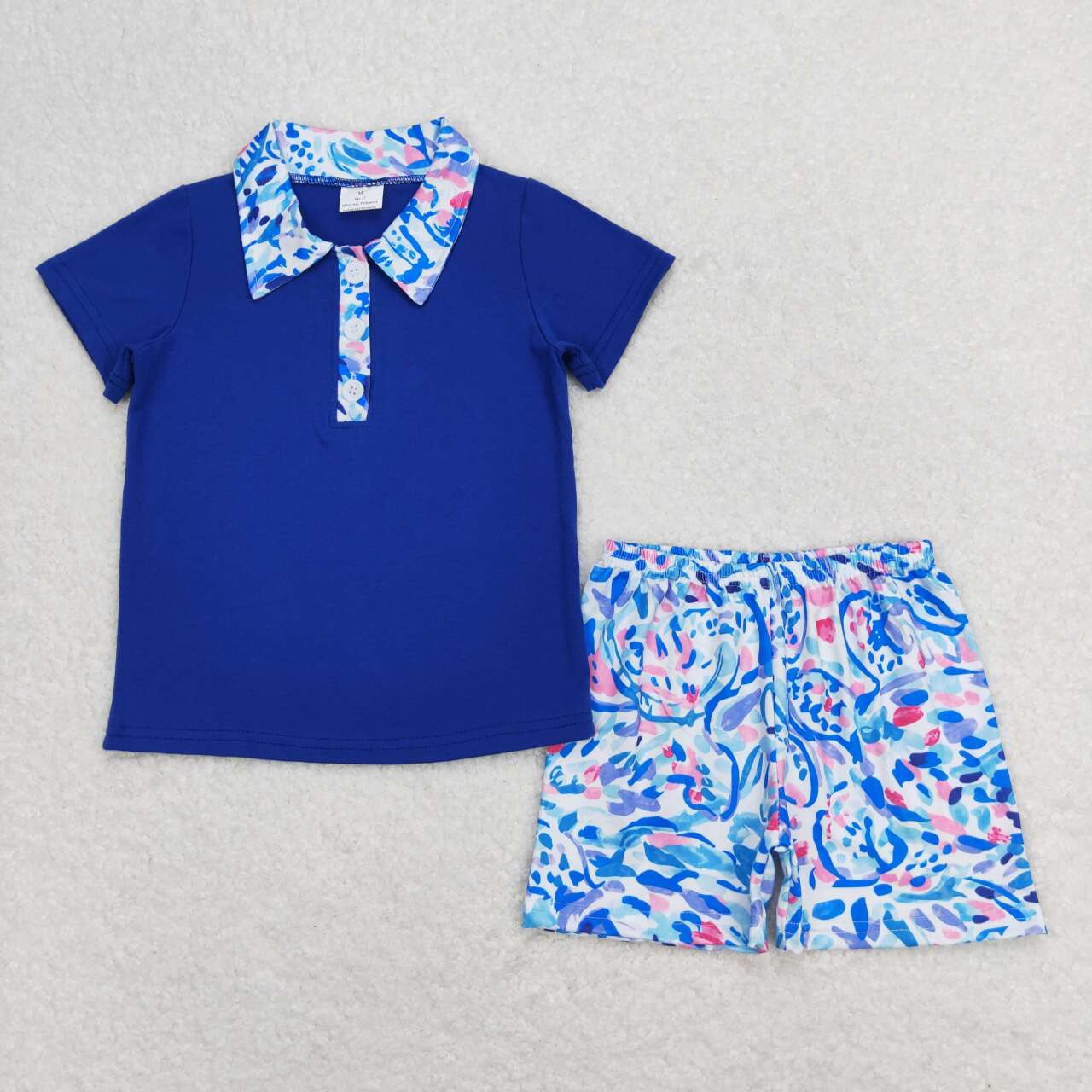 Baby Boy Girl Blue Grasses Summer Sibling Shorts Clothes Set