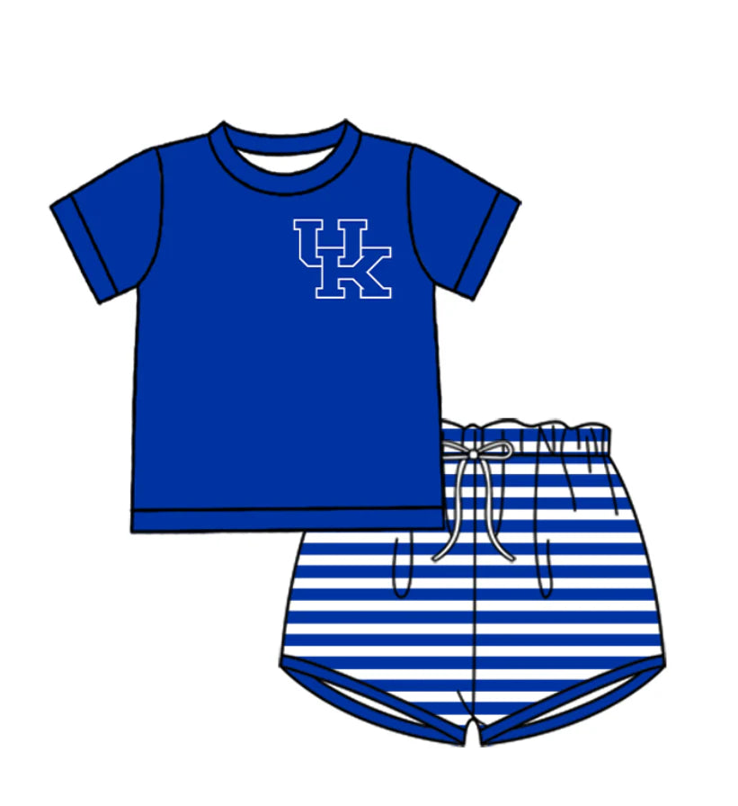 ( Moq 5 ) Baby Boys Short Sleeves UK Blue Shirt Stripes Shorts Team Clothes Set