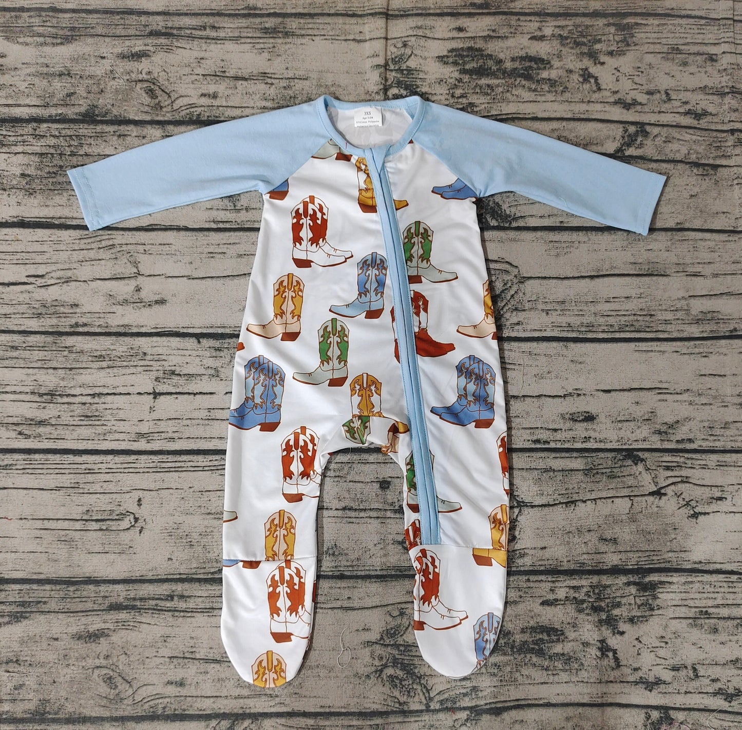 No moq Pre-order LR0853 Baby Boy Western Boots Zipper Footie Romper