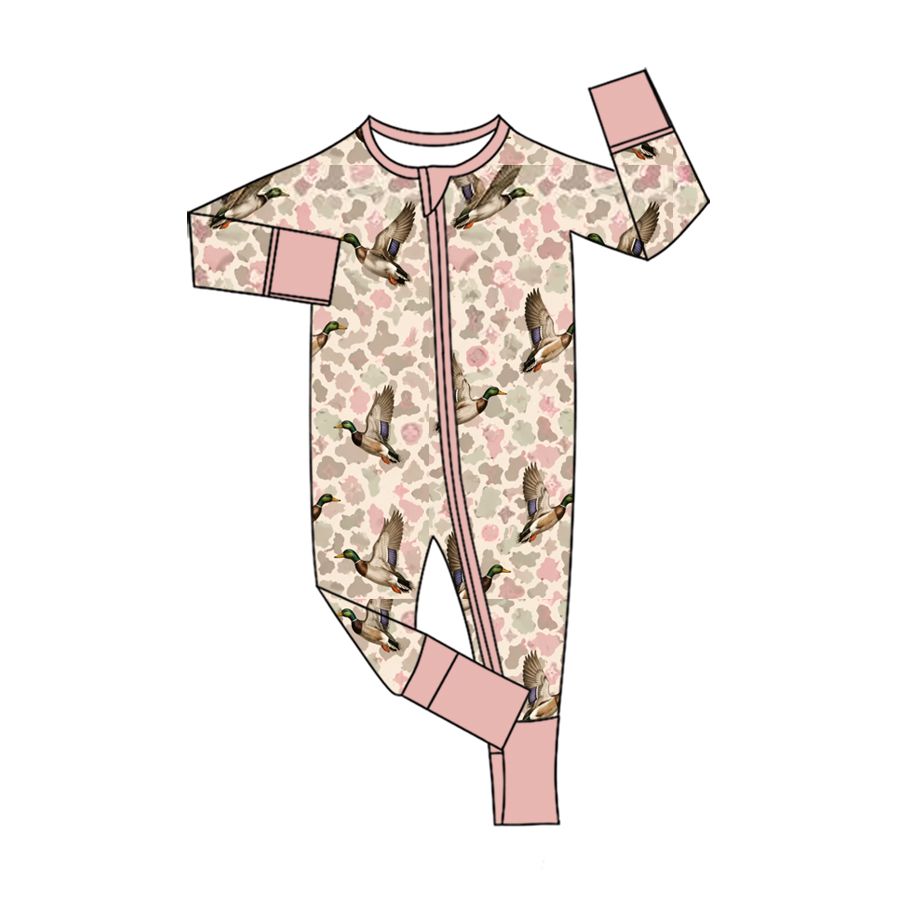 ( Moq 5 ) Preorder Baby Girls Kids Long Sleeves Ducks Zipper Footie Hunting Romper Camo Clothes