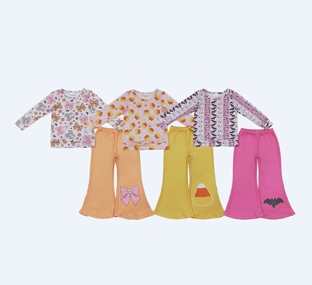 Sibling Baby Girls Kids Long Sleeves Bows Ghosts Shirts Bell Pants Halloween Sets Clothes RTS