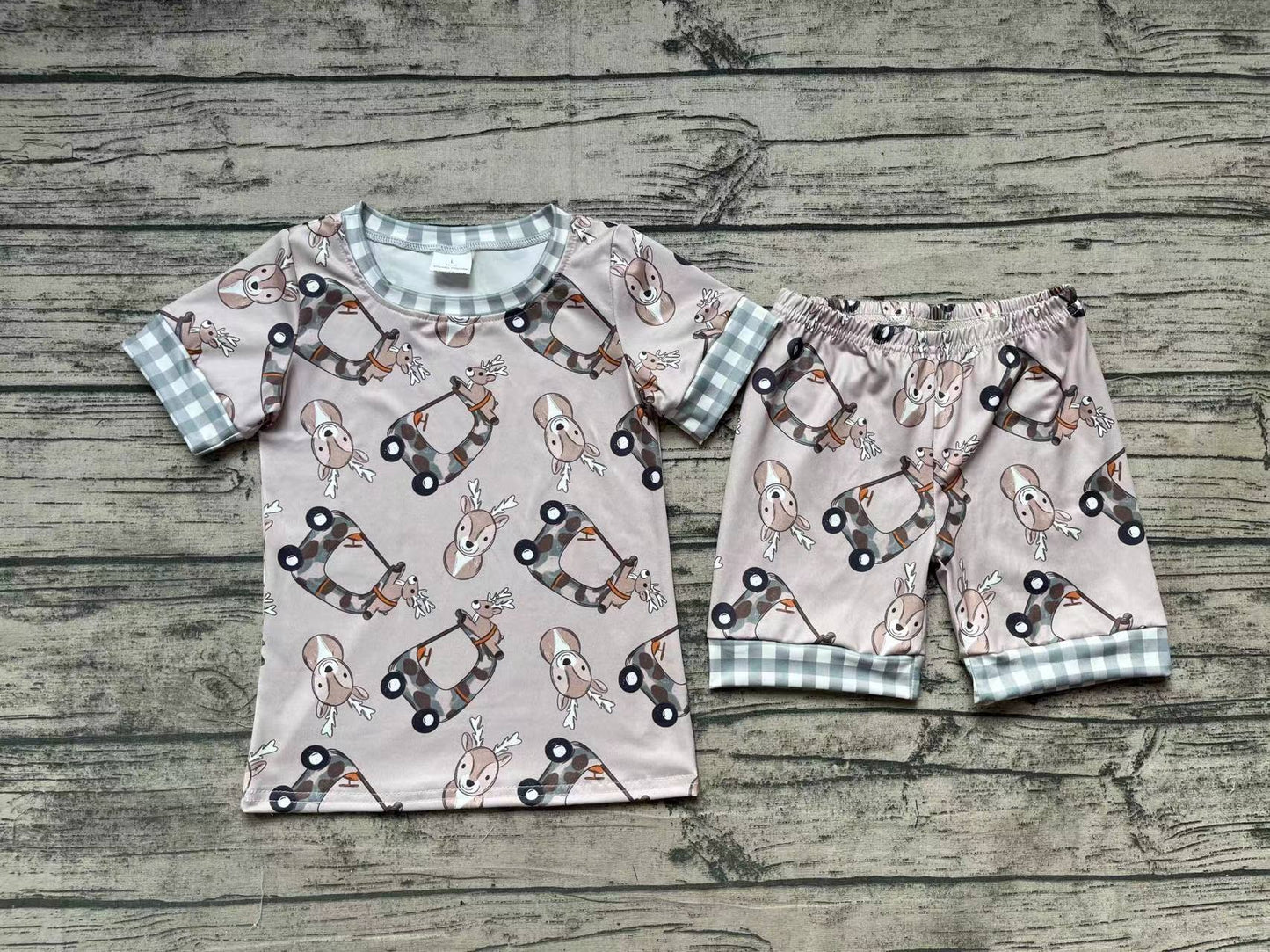 No moq Pre-order BSSO0349 Baby Boy Short Sleeves Deer Shirt Shorts Hunting Set Pajamas