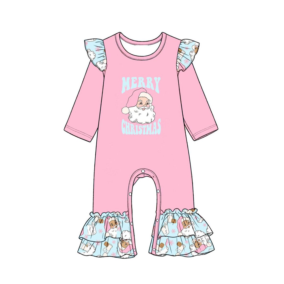 ( Moq 5 ) Preorder Baby Girls Kids Long Sleeves Happy Christmas Ruffle Pink Romper Clothes