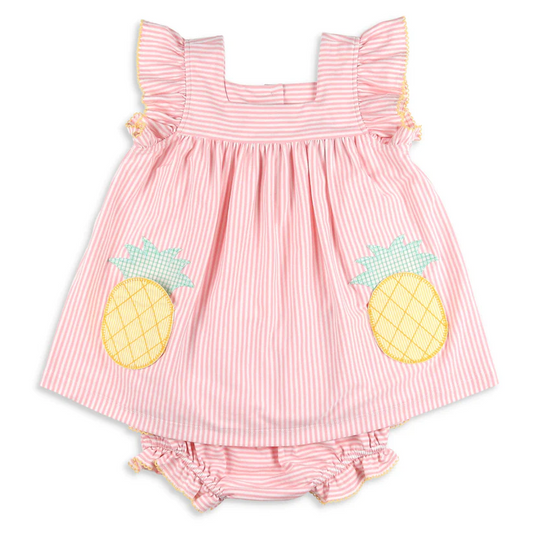 Moq 3 Pre-order GBO0315 Baby Girl Short Sleeves Pineapple Tops Bummie Shorts Summer Set