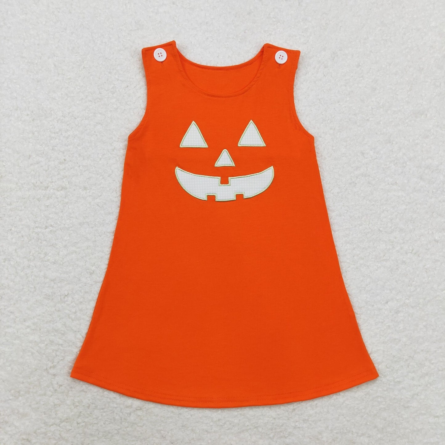 Baby Girl Sleeveless Halloween Orange Embroidery Face Dress