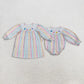 Sibling Baby Girls Kids Long Sleeves Embroidery Hearts Stripes Valentine Romper Dress RTS