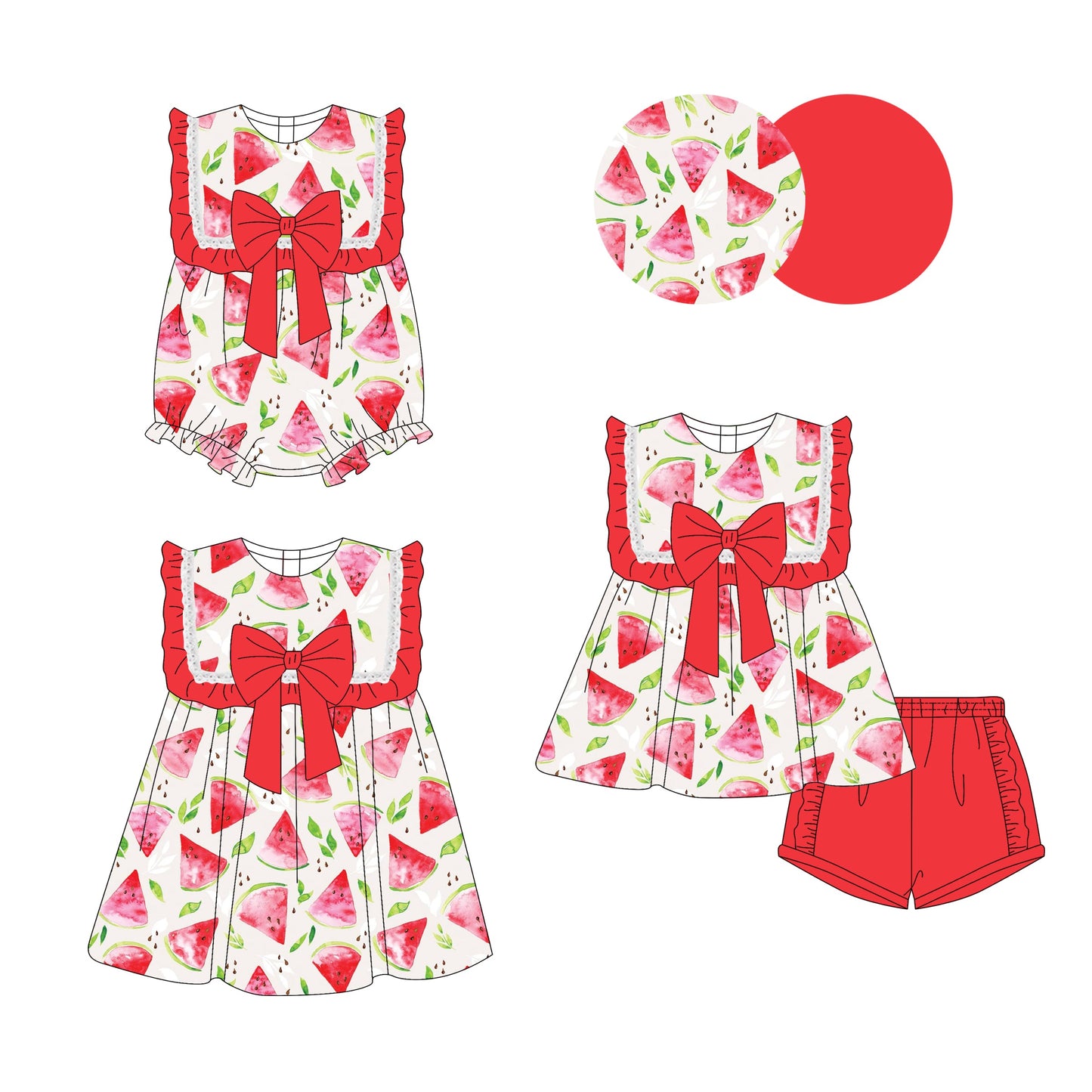 Baby Girl Watermelon Red Bows Sibling Romper Dress Set ( Moq 5 Each Style ) 3.17