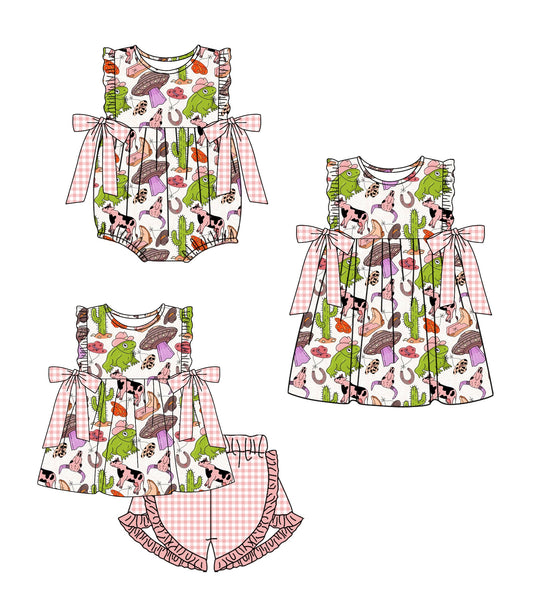 Baby Girl Western Cactus Cow Sibling Romper Dress Set ( Moq 5 Each Style ) 1.23