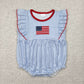 Baby Girl Short Sleeves Embroidery Flags Blue Plaid Sibling Romper Set Clothes RTS