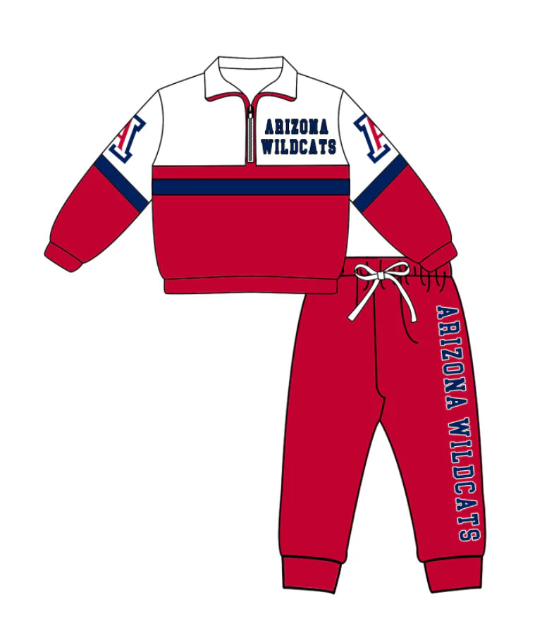( Moq 5 ) Baby Boys Kids Long Sleeves Zipper Red Blue Shirt Jogger Pants Team Clothes Set
