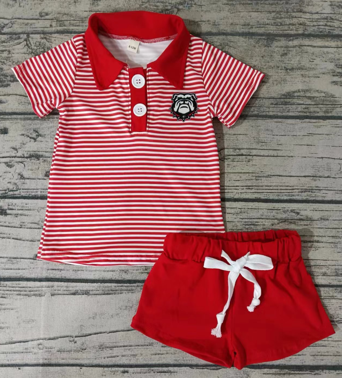 Moq 5 Baby Boy Short Sleeves Dog Stripes Shirt Team Red Shorts Set