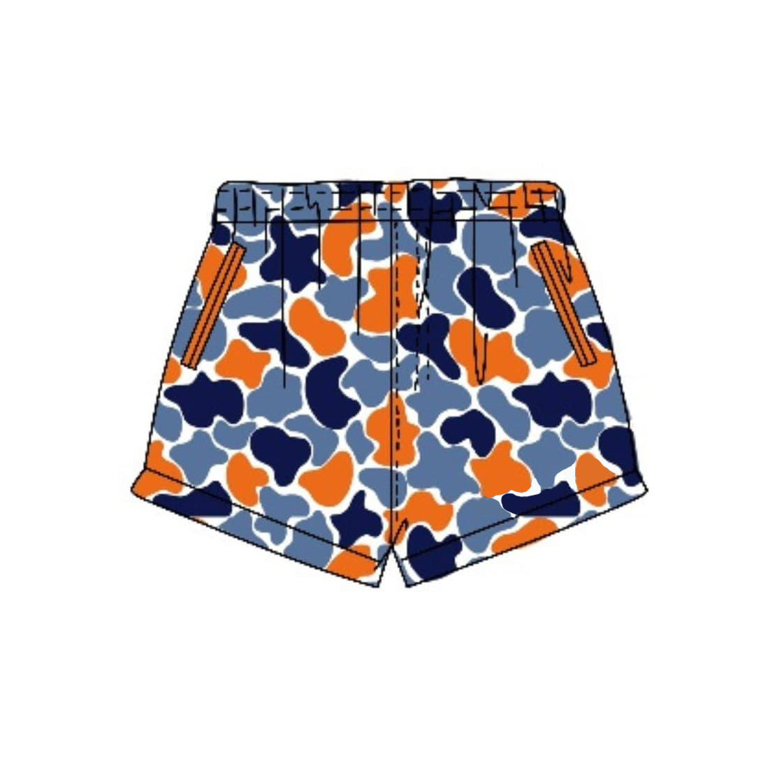 ( Moq 5 ) Preorder Baby Boys Kids Orange Blue Camo Pockets Shorts Bottoms Team Clothes
