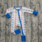 Baby Girl Long Sleeves Blue Bows Flower Zipper Romper RTS