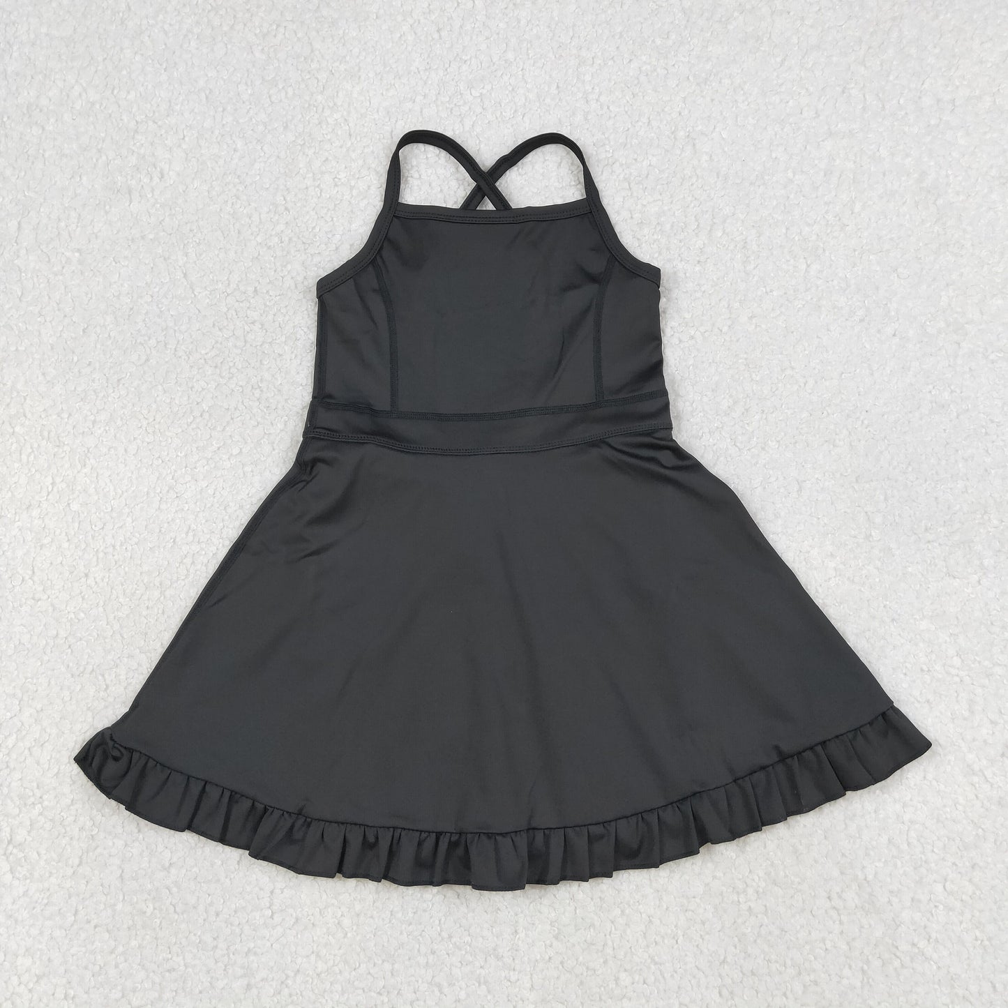 Baby Girls Toddler Sleeveless Black Yoga Shorts Knee Length Dress Ruffle Clothes RTS