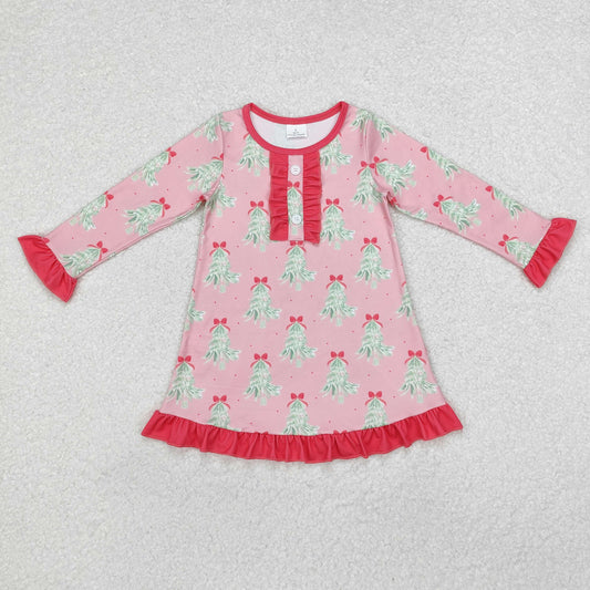 Baby Girl Long Sleeves Christmas Tree Pink Dress