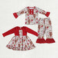 Sibling Baby Girls Long Sleeves  Flower Cow Ruffle Dress Pajamas Set RTS