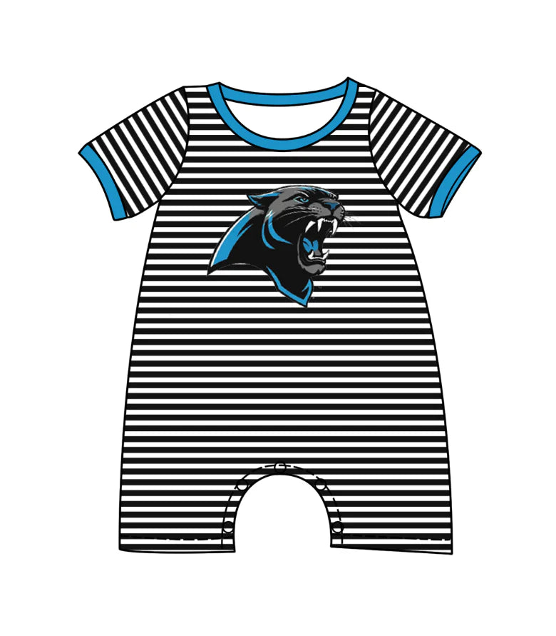 ( Moq 5 ) Baby Boys Kids Short Sleeves Black Stripes Leopard Team Romper