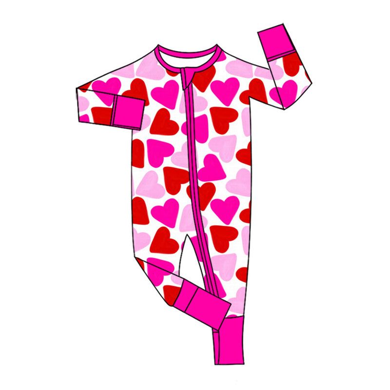 ( Moq 5 ) Preorder Baby Girls Infant Valentine Hearts Zipper Footie Sleeper Romper Clothes